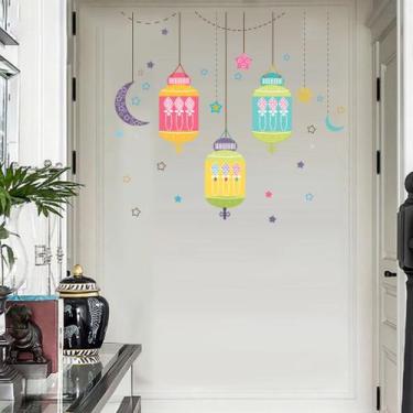 Imagem de Adesivos de parede Lanterna colorida Moon and Stars PVC 30x30cm - yiwe