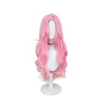Imagem de Peruca de cosplay genérica rosa longa ondulada de 80 cm resistente ao 