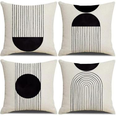 Imagem de Conjunto de capas de travesseiro Modern Abstract Line Preto Branco x4 