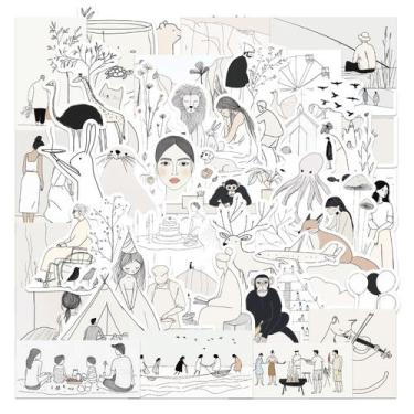 Imagem de Conjunto de adesivos Doodle em preto e branco, 50 peças de arte minima