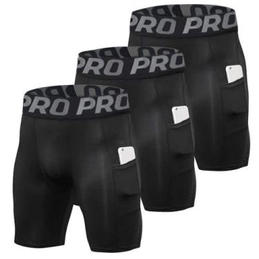 Imagem de Shorts de compressão YUSHOW para homens correndo com bolso preto