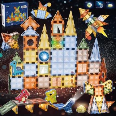 Imagem de Telhas magnéticas BINZKBB Deluxe Lighted 57 unidades para crianças de 