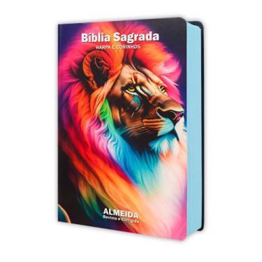 Imagem de Bíblia Sagrada Leão Perfil Neon - Palavra de Jesus em Vermelho - Capa 