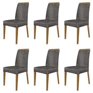Imagem de Kit 6 Cadeiras De Jantar Estofadas Madeira Maciça Multimóveis Cr15022 Madeirado-Cinza
