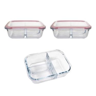 Imagem de Kit 2 Pote Vidro Hermético 3 Divisórias Tampa Lock Marmita 890ml - CLI