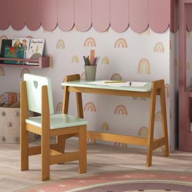 Imagem de Conjunto Mesa Escrivaninha + 1 Cadeira Infantil Sofia / Madeira de Pin