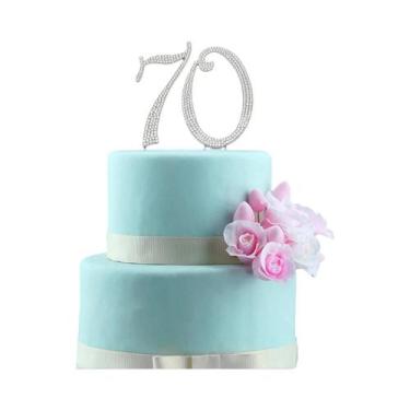 Imagem de Topo De Bolo De Metal Prateado Com Strass 16, Decoração Brilhante Para