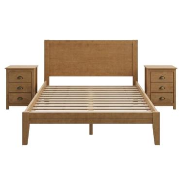 Imagem de Cama Queen 2 Mesas de Cabeceira 3 Gavetas Madeira Taeda Festra