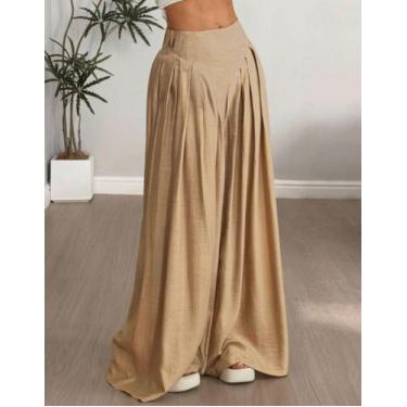 Imagem de Calça Feminina Pantalona Social Plissada Perna Larga Fluida Elegante -