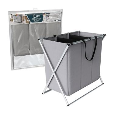Imagem de Organizador de Roupas Euro Home Flash Limp 3 Compartimentos Dobrável em Poliéster Cinza
