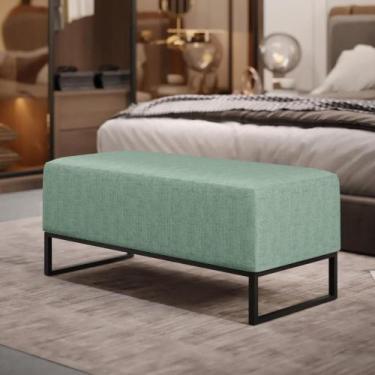 Imagem de Puff Decorativo Sala De Estar Cléo 90cm Base De Ferro Preto W01 Linho 