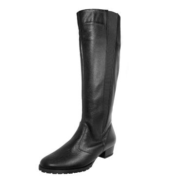 Imagem de Bota em Couro Salto Baixo Grosso 3cm Cano Alto Bico Redondo Luiza Sobreira Preta Mod. 2211