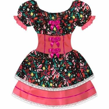 Imagem de Vestido Festa Junina Ciganinha Colorida Arraia 2023 Pink e Laranja - F