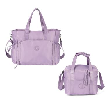 Imagem de Kit Bolsa Tote College Grande e Lancheira Up4you Náilon 23x18x19cm Lilás Juvenil