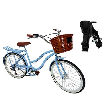 Imagem de Bicicleta Urbana aro 26 com cadeirinha cesta forte 6v Azul b