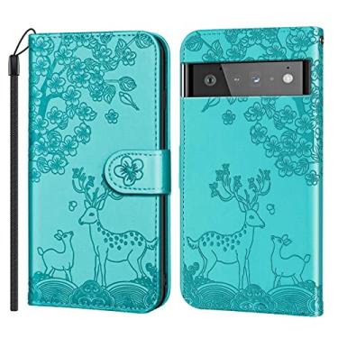 Imagem de Capa para Google Pixel 6/6 Pro, capa carteira de couro PU em relevo com compartimentos para cartões e suporte magnético para telefone capa flip, verde, 6 Pro 17 cm