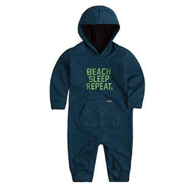Imagem de Hurley Macacão com capuz de manga comprida para bebês meninos, Aurora Green, 18 meses, Azul-espacial mesclado, 0/3M