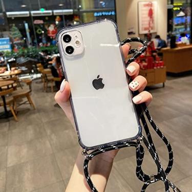 Imagem de Colar Crossbody Corda Corda Corda Capa de Telefone Transparente Para iPhone 11 12 13 Pro Max XR XS X 7 8 Plus SE 12Mini Capa Macia, Preta, Para iPhone13 Pro Max