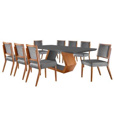Imagem de Conjunto Sala de jantar Ane com 8 Cadeiras Merlim Mobilare - Grafite com Imbuia e Grafite