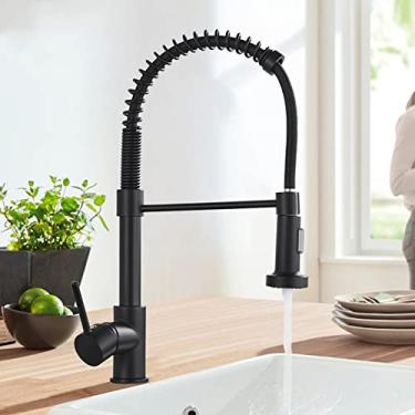 Imagem de Torneira de cozinha de níquel escovado pull down torneira misturadora de água de cozinha rotação de 360 ​​graus torneiras de pia de cozinha torneira de água quente e fria, preto fosco, china