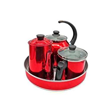 Imagem de Kit Café Alumínio 4 Peças com Chaleira Fervedor Bule e Forma de Bolo - Vermelho