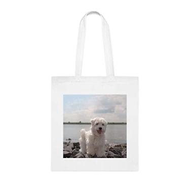 Imagem de Bolsa engraçada para cães maltês, presente para cachorro maltês, aniversário de cachorro maltês bolsa de ombro para cachorro maltês, bolsa reutilizável para cachorro maltês, Branco