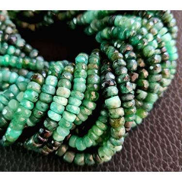 Imagem de Contas facetadas de pedra preciosa esmeralda natural | Colar de contas redondas de esmeralda | Contas de pedras preciosas preciosas para colar e pulseira | Tamanho 4 - 5 mm Fio de 33 cm [MSKU 42]