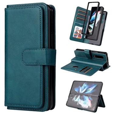 Imagem de Estojo de celular com suporte para cartão de couro flip retrô para Galaxy Z Fold 3 5G 10 para Samsung Z Fold3 S22 S21 Invólucro protetor, verde escuro, para Samsung S20 Plus