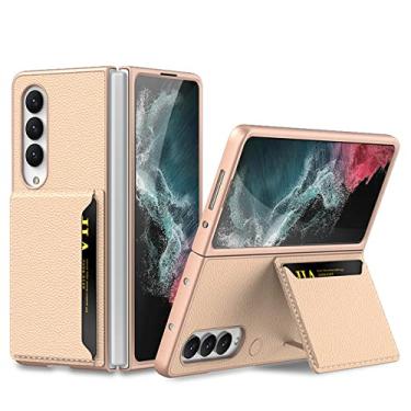 Imagem de Carteira com compartimento para cartão para Samsung Galaxy Z Fold 4 Fold4 Capa de telefone de couro liso Estojo de suporte de plástico rígido, ouro rosa, para Z Fold 4