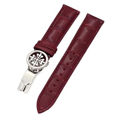 Imagem de CZKE Pulseira de relógio de couro genuíno 19MM 20MM 22MM pulseiras para Patek Philippe Wath pulseiras com fecho de aço inoxidável masculino feminino (cor: fecho de prata vermelho, tamanho: 22mm)