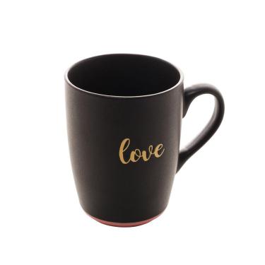Imagem de Caneca de Cerâmica Love Preto Matt Rosa 340ml Bon Gourmet
