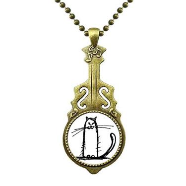 Imagem de DIYthinker Colar Pequeno Gato Sorriso Sit Linha Preta Joia Pingente Música de Guitarra