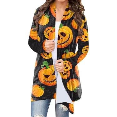 Imagem de Cardigã longo de Halloween outono inverno feminino frente aberta Halloween Outwear Bat padrão macio poliéster solto cardigã agasalho, Tipo 1, M