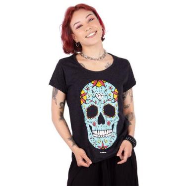 Imagem de Camiseta Feminina Caveira Mexicana Preta Jaguar - Art Rock