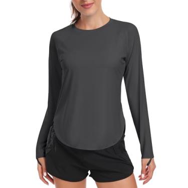 Imagem de addigi Camisa de sol feminina FPS 50+ manga comprida para treino, corrida, caminhada, proteção UV, roupas de secagem rápida ao ar livre, A_cinza, G