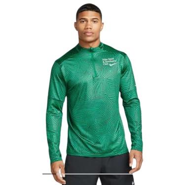 Imagem de Nike Camiseta de corrida masculina Dri-Fit Element com zíper 1/4, Verde/preto, S REGULAR US