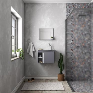 Imagem de Gabinete para Banheiro com Lavatório e Espelheira Safira Cinza