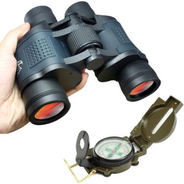Imagem de Binóculo Pro Longo Alcance Zoom 60x60 Emborrachado Azul + Bussola Tática Profissional Militar em Alumínio