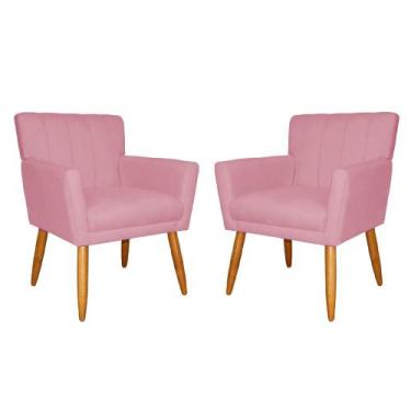 Imagem de Kit 02 Poltronas Decorativas Cecilia Pés Palito Suede Rosa - DS Estofa