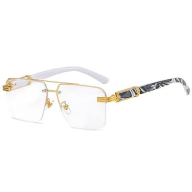 Imagem de Bsreyeop Óculos de sol aviador quadrados para mulheres e homens, meia armação, vintage, corte diamante, lentes clássicas gradientes, Armação padrão/lente transparente E4, MM