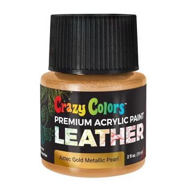 Imagem de Crazy Colors Aztec Gold Metallic Pearl Premium Acrylic Leather and Shoe Paint, garrafa de 59 ml - flexível, resistente a rachaduras, arranhões e descascamento - Cria tênis personalizado, jaquetas,