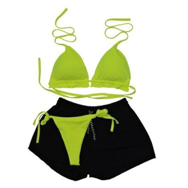 Imagem de Conjunto Biquíni Cortininha Com Bojo + Short - Gringas Model, Verde, Ú