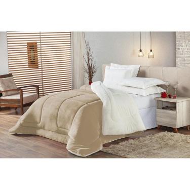 Imagem de Edredom Sherpa Solteiro Pele Carneiro Cáqui 1,60m x 2,20m