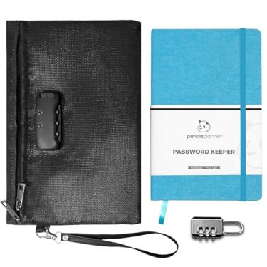 Imagem de Panda Planner Livro organizador de senhas com bolsa à prova de fogo e à prova d'água com trava de combinação para documentos importantes (azul claro)