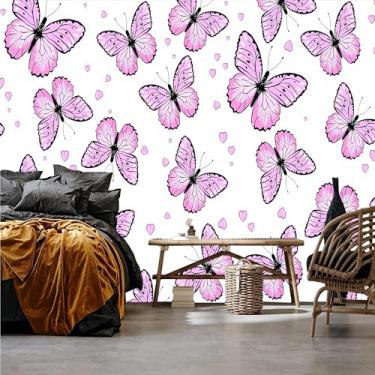 Imagem de Lcythiazole Adesivos de parede de papel de parede de borboleta rosa pintados à mão papel de parede vintage adesivos de parede em forma de coração Descasque e cole tamanho personalizável para sala de