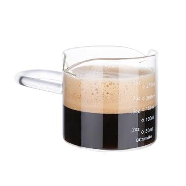 Imagem de BCnmviku Copo medidor de vidro expresso de 250 ml/241 g, jarra tripla de leite, copos de café expresso com alça em forma de U, copo de shot expresso com boca em forma de V, acessórios transparentes