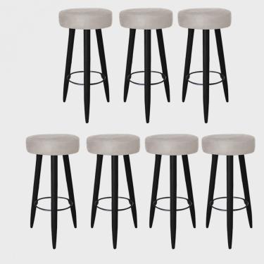Imagem de Kit 07 Banqueta Alta Lia Para Cozinha Bar Balcão Bistrô Pé Palito Preto Tecido Sintético Bege - Ahz Móveis