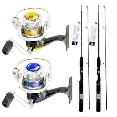 Imagem de 2 Kit Pesca Albatroz Micros Molinetes 100 + Varas 8-16 LBS
