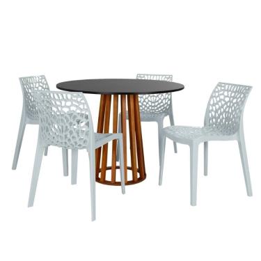 Imagem de Conjunto Mesa De Jantar Redonda Talia Amadeirada Preta 100cm Com 4 Cadeiras Gruvyer - Cinza