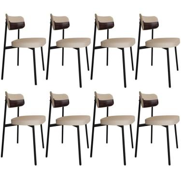 Imagem de Kit 08 Cadeiras Estofada Para Sala De Jantar Astrid Preto C01 Linho Areia Courino Café - Lyam Decor